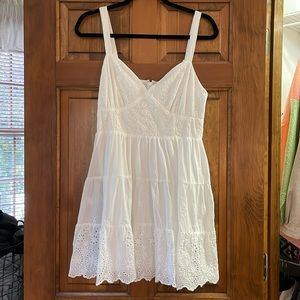 Forever Lucky White Eyelet Lace Tiered Mini Dress